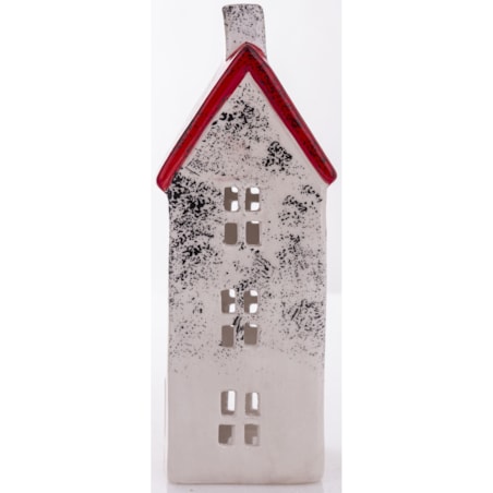Domek ceramiczny biały z czerwonym dachem, 18x7x7 cm KEDOM small