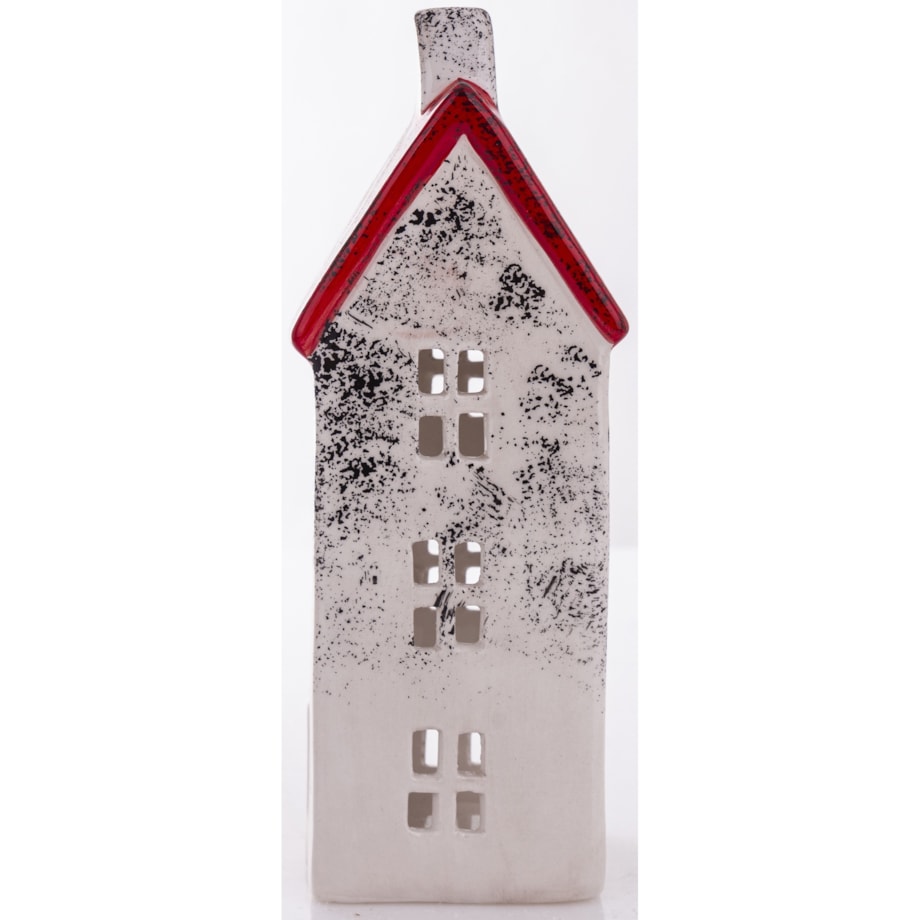 Domek ceramiczny biały z czerwonym dachem, 18x7x7 cm KEDOM small