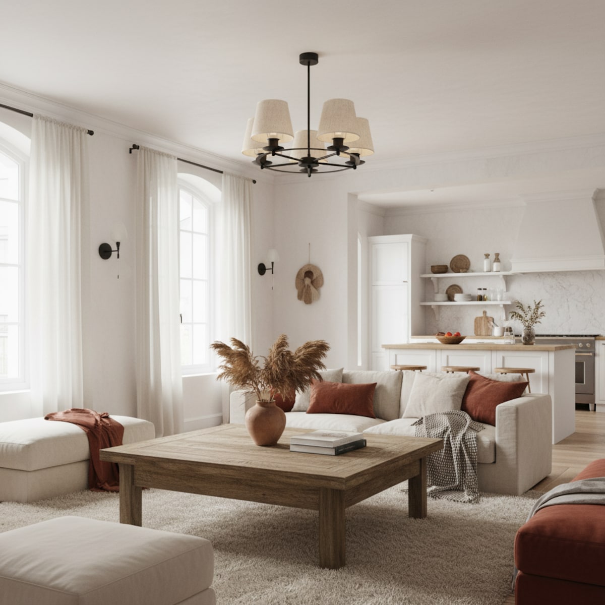 lampa wisząca sufitowa boho z abażurami z juty edylit czarna