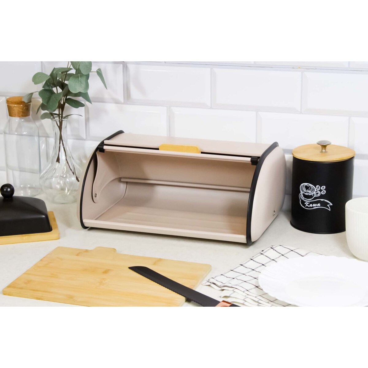 Chlebak metalowy pojemnik na chleb pieczywo bułki 35x24x14.5cm beżowy BRUNBESTE