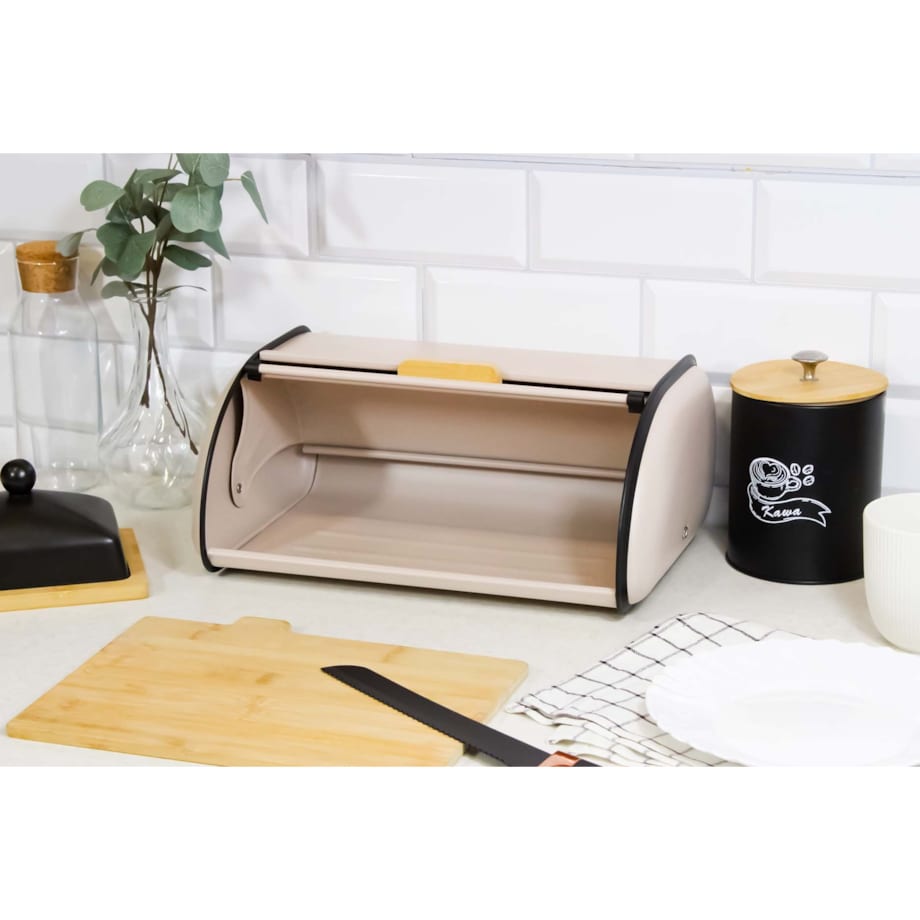 Chlebak metalowy pojemnik na chleb pieczywo bułki 35x24x14.5cm beżowy BRUNBESTE