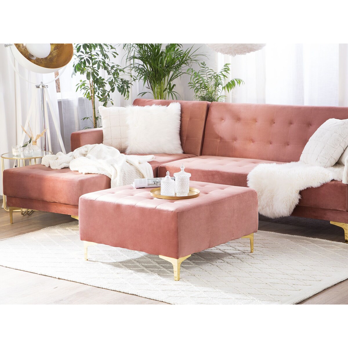 Otomana welurowa różowa ABERDEEN