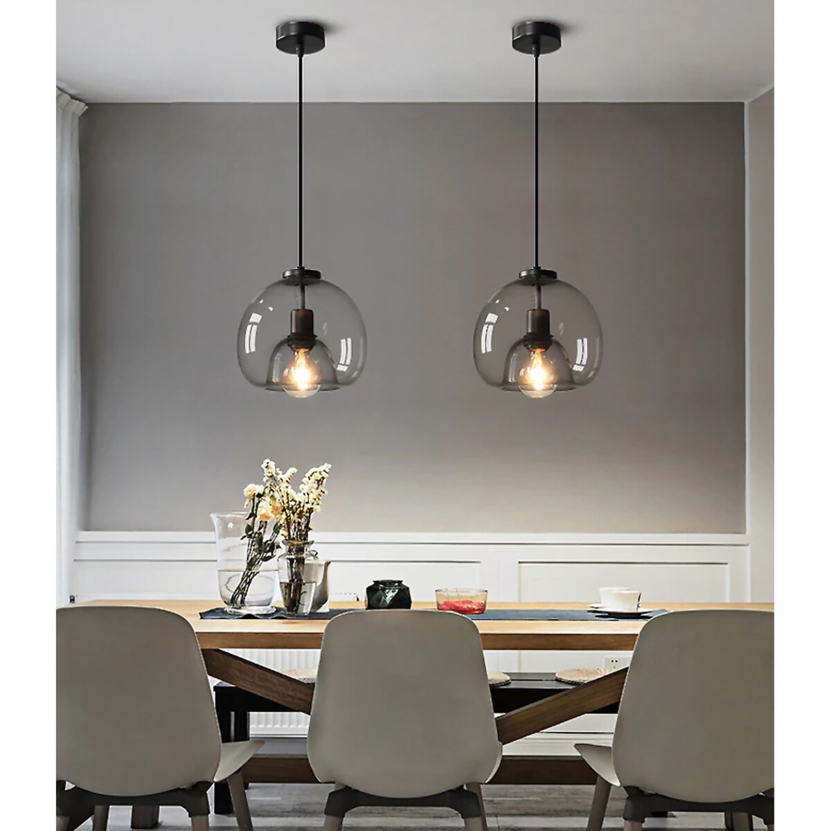 Lampa Wisząca Sufitowa Żyrandol E27 Szklana Szara