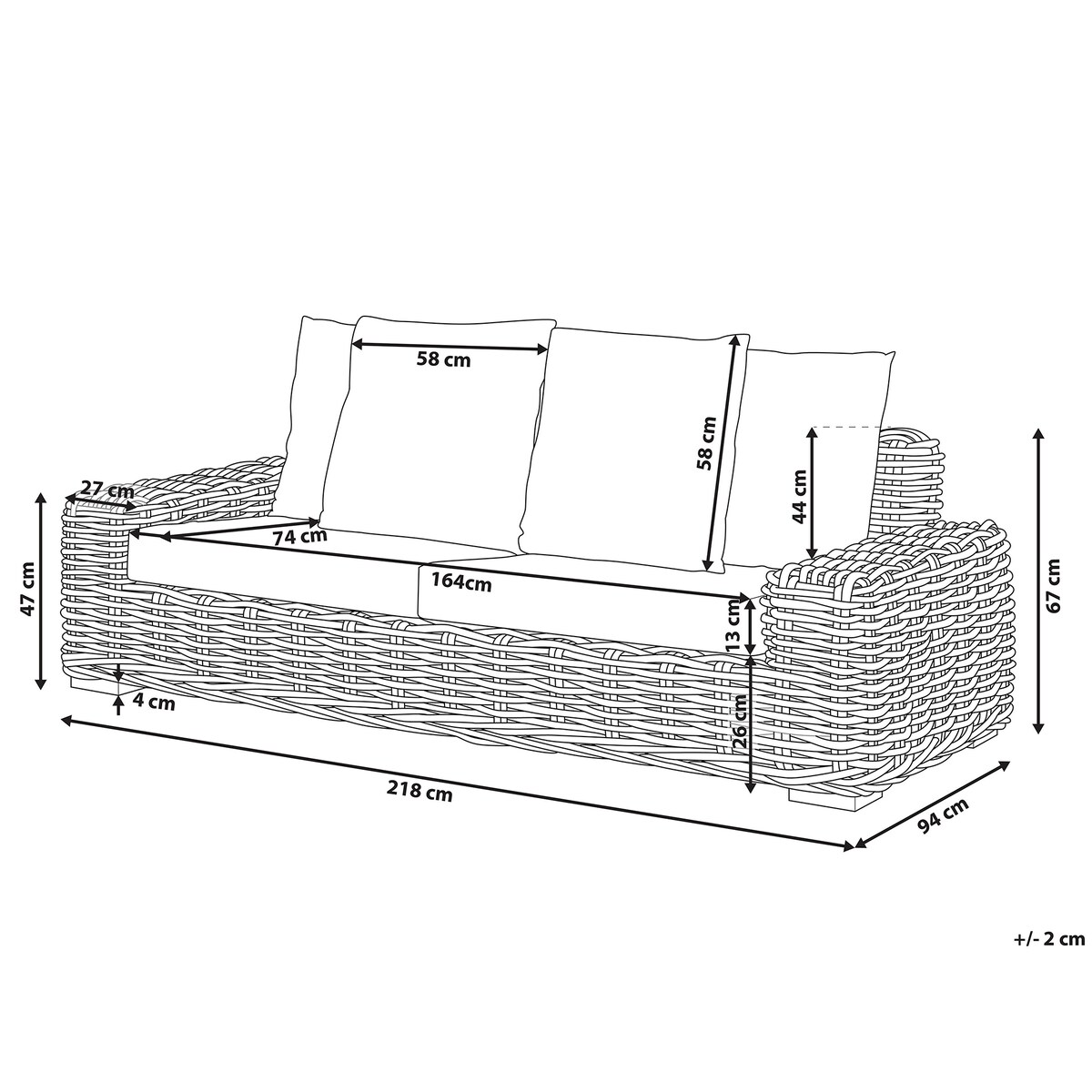 Sofa ogrodowa dla 3 osób FORLI Rattan Naturalny