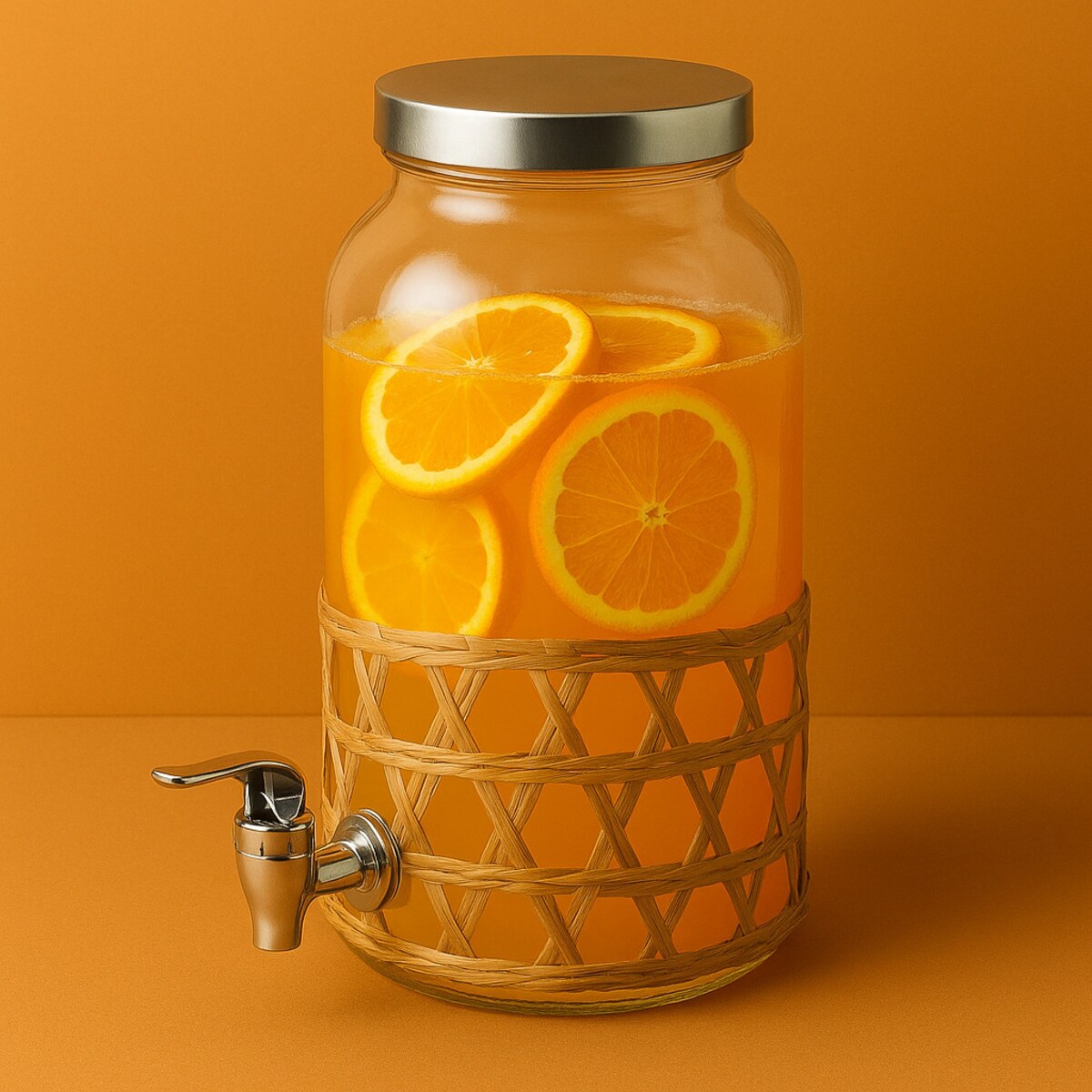 MODERN KITCHEN Słój szklany z kranikiem3.5L w oplocie 11.4x16x25.6cm