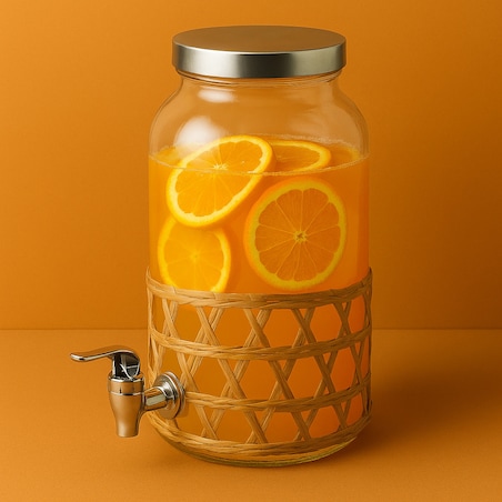 MODERN KITCHEN Słój szklany z kranikiem3.5L w oplocie 11.4x16x25.6cm