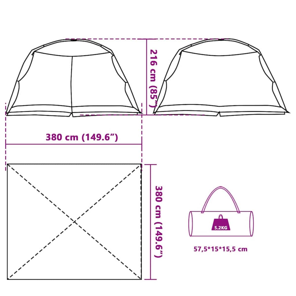 vidaXL Namioty z dachem morska zieleń 380 x 380 x 225 cm Poliester