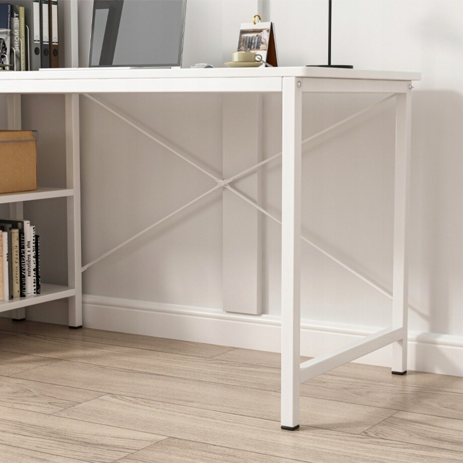 Biurko komputerowe stolik loft białe stół nowoczesne z regałem gamingowe