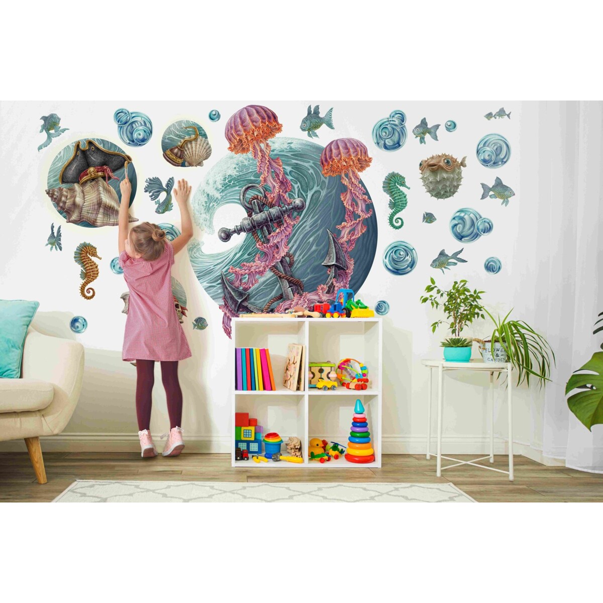 Zestaw naklejek na ścianę, Podwodny świat meduzy, 60cm