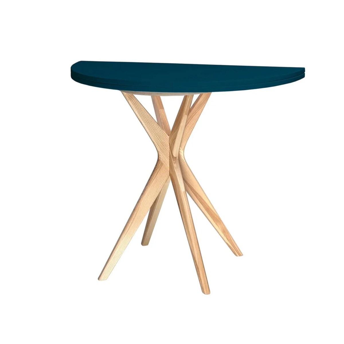 Stół półokrągły CUTTI 90x90 rozkładany petrol blue/jesion