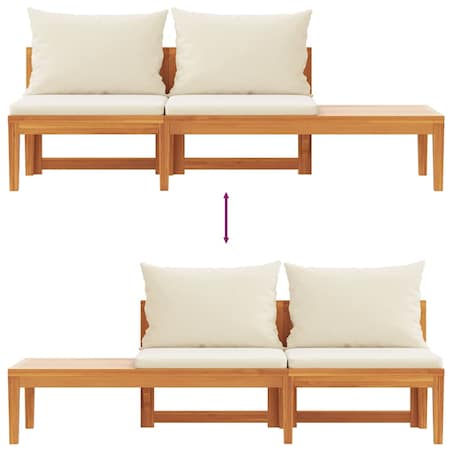 vidaXL Ławka ogrodowa ze stolikiem, kremowe poduszki, drewno akacjowe