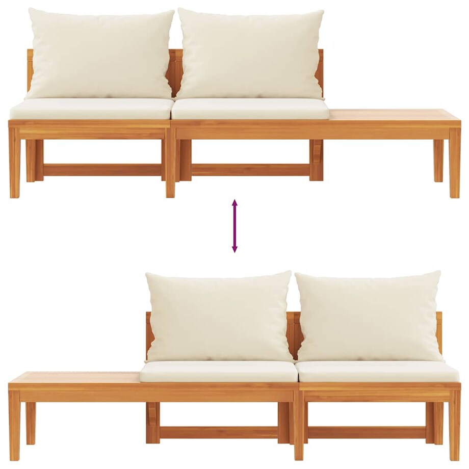 vidaXL Ławka ogrodowa ze stolikiem, kremowe poduszki, drewno akacjowe