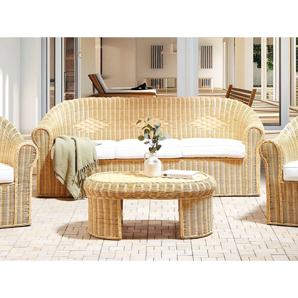 Sofa ogrodowa dla 3 osób LIVADEIA Rattan Naturalny