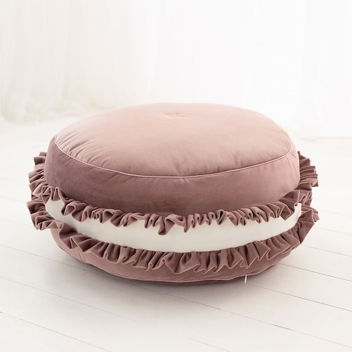 Pufa Macaron Dusty pink, poduszka w kształcie ciastka