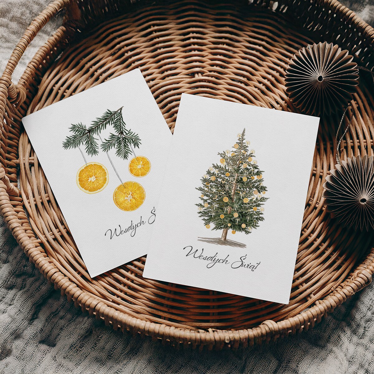 Zestaw Sześciu Kartek Świątecznych Choinka i Gałązka 12x17