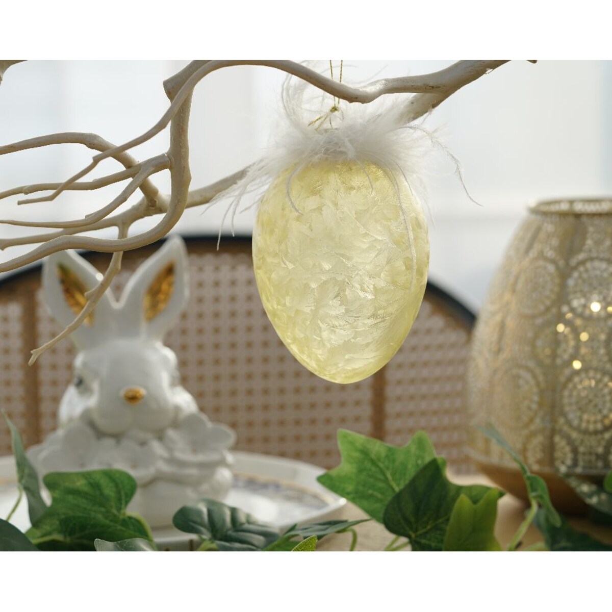 VILLA ITALIA Bombka jajko szklane z piórami żółte 11,5 cm