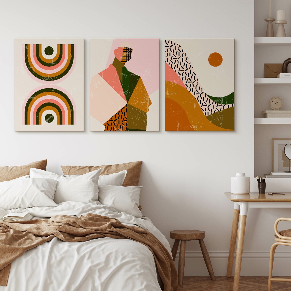 OBRAZY NA ŚCIANĘ SET STYL BOHO ABSTRAKCJA PORTRET PEJZAŻ MINIMALIZM 90x40cm