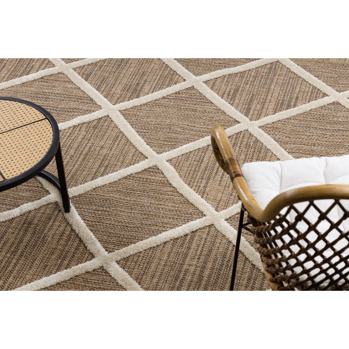 Dywan SPARK 0708A beż / krem - Kratka, romby 80x150 cm