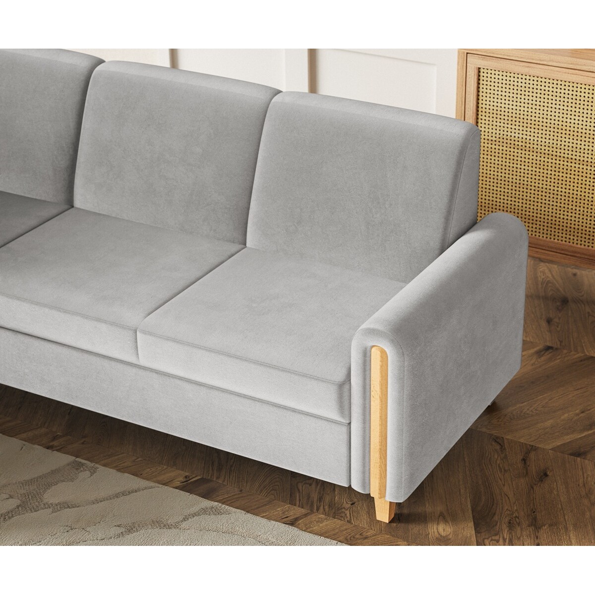 Rozkładany narożnik FLORA w tkaninie Amon hydrofobowej, lewostronny- szary