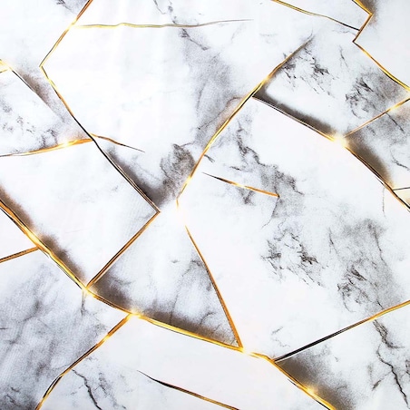 Pościel satyna bawełniana 180x200 Marbela marmur, biała i szara, złote detale, Satynlove