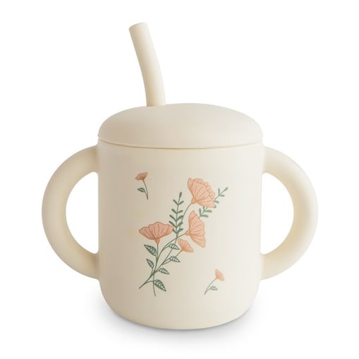 Mushie Kubek ze słomką 175 ml Pink Flowers