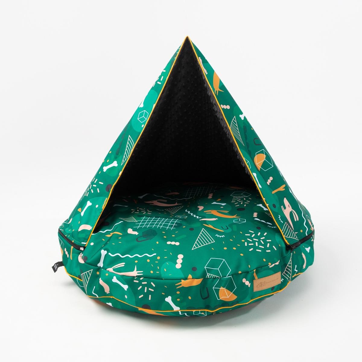 Legowisko okrągła poducha z kapturem "Psy na jawie" - Rozmiar: S