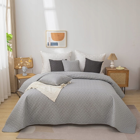 Narzuta na Łóżko 200 x 220 Pikowana Dash Srebrny Dwustronna Jednokolorowa