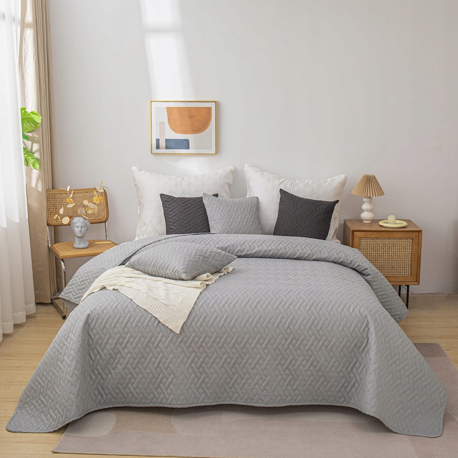 Narzuta na Łóżko 200 x 220 Pikowana Dash Srebrny Dwustronna Jednokolorowa