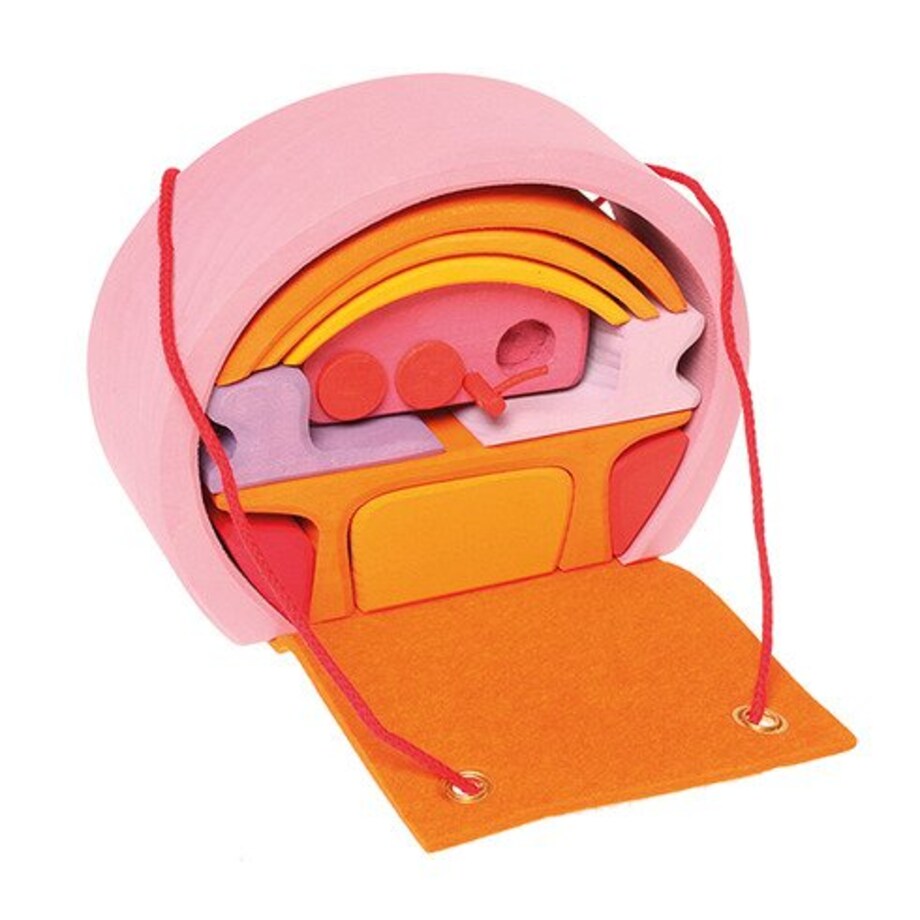 Dom mobilny do złożenia - drewniane klocki Grimm's różowo-pomarańczowye 3+