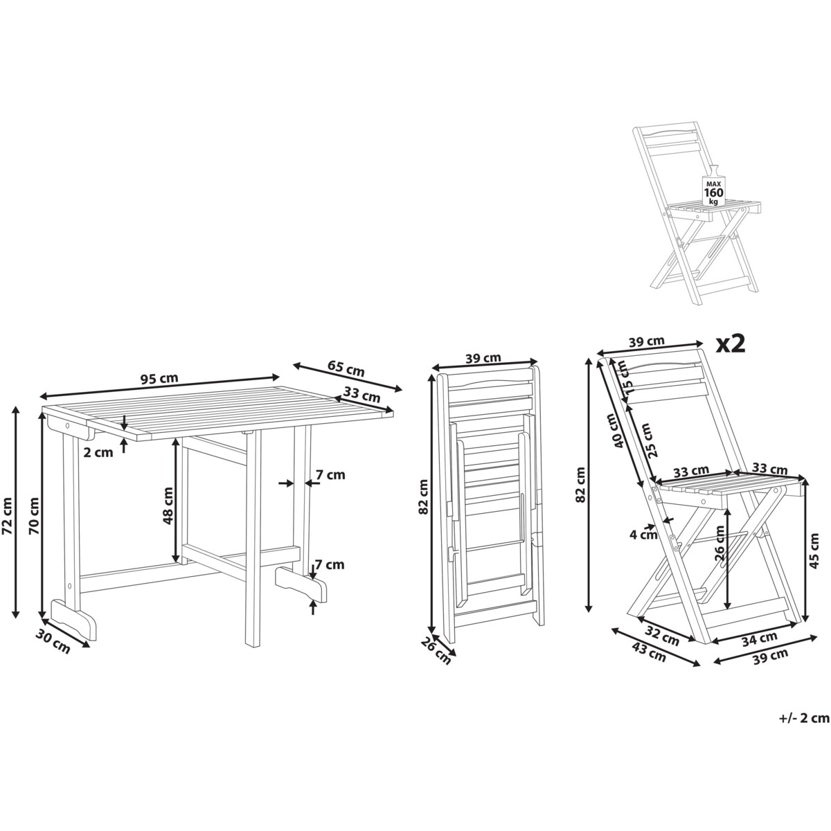 Zestaw mebli balkonowych drewno akacjowe LENOLA