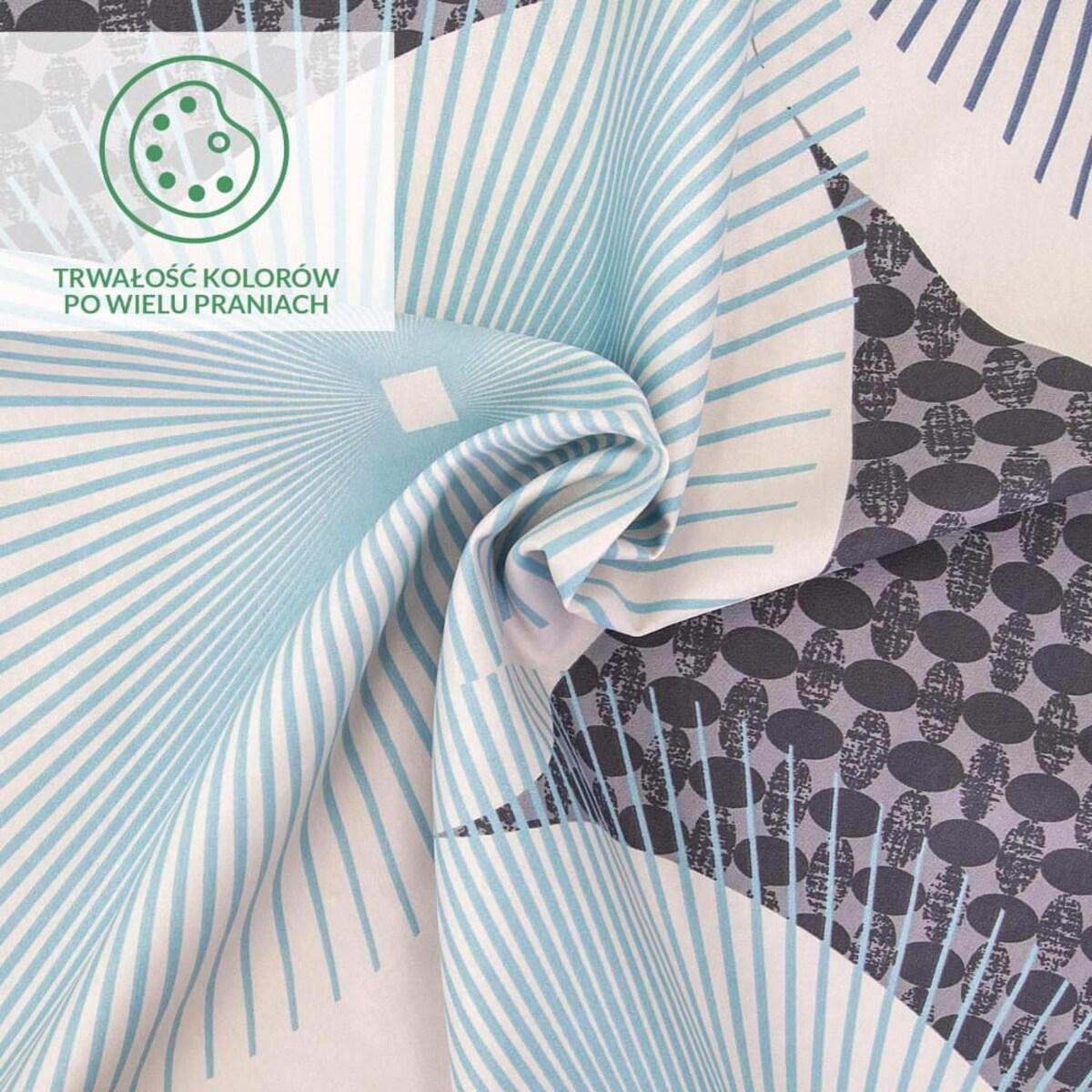 Pościel satyna bawełniana 200x220 Exclusive Enno biała w niebieskie koła