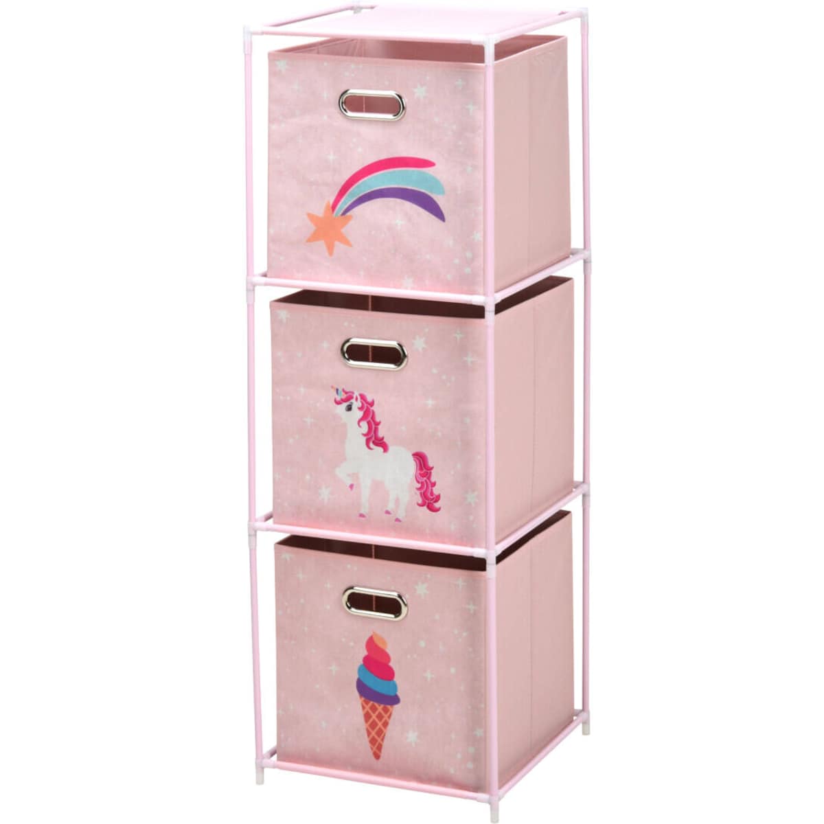 Regał z tekstylnymi pojemnikami do pokoju dziecięcego