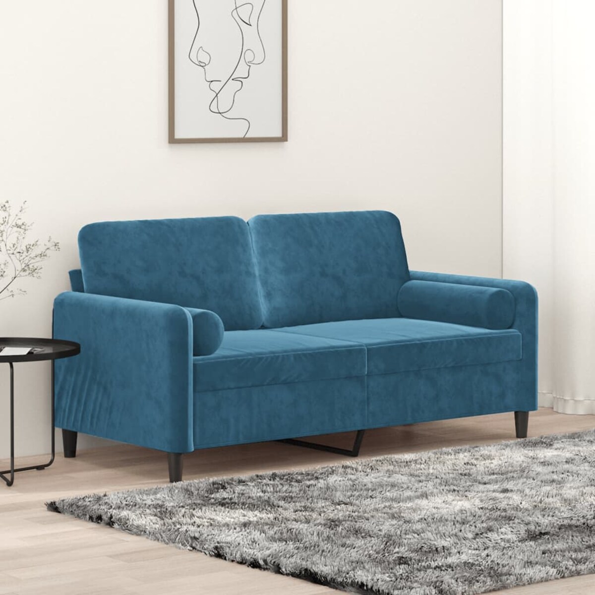 vidaXL 2-osobowa sofa z poduszkami, niebieska, 140 cm, aksamit