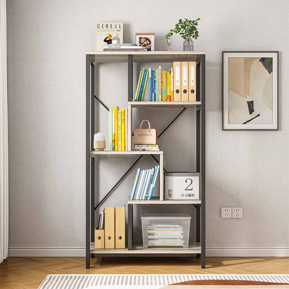 Regał Industrialny Stojący Otwarty 8 Półek Na Książki Metalowa Rama 132 Cm