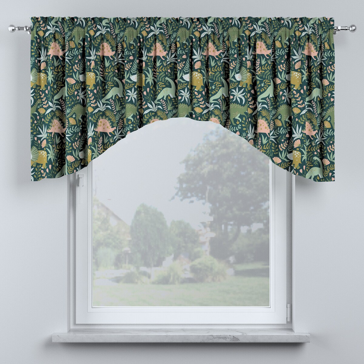 Lambrekin łuk 200x75 dinozaury na zielonym tle