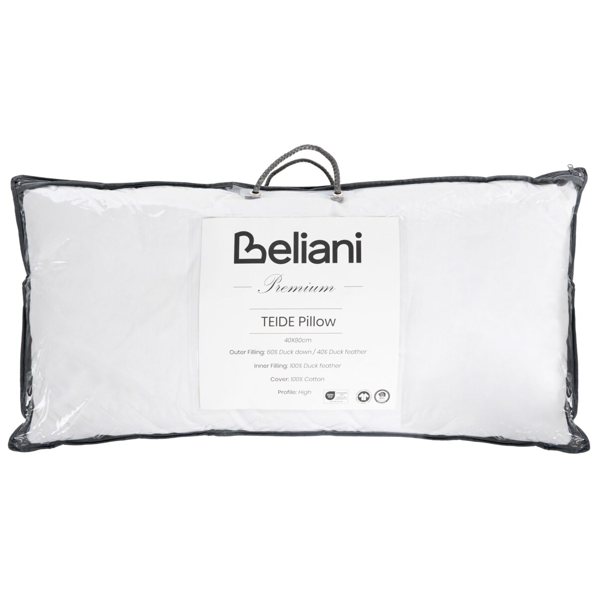 Poduszka trzykomorowa TEIDE Niska Kacze pióra i puch 40 x 80 cm Biały