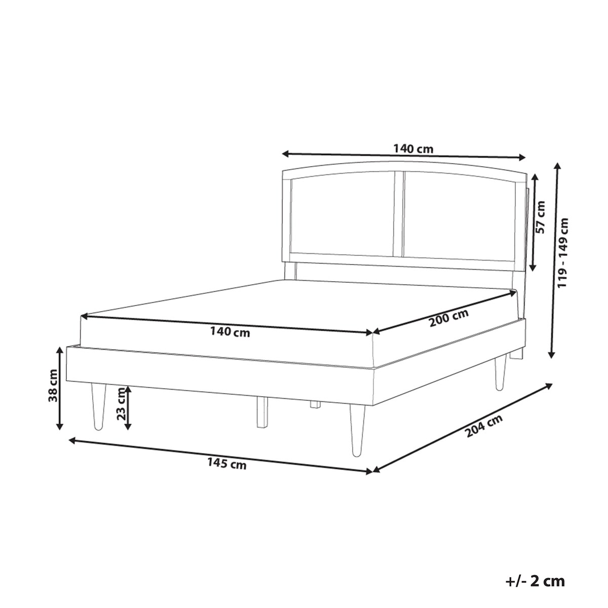 Łóżko LED Rattan VARZY 140 x 200 cm Brązowy