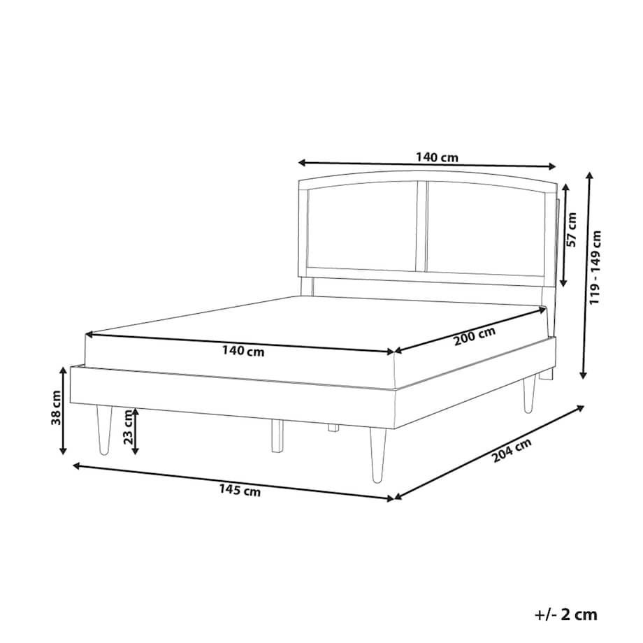 Łóżko LED Rattan VARZY 140 x 200 cm Brązowy
