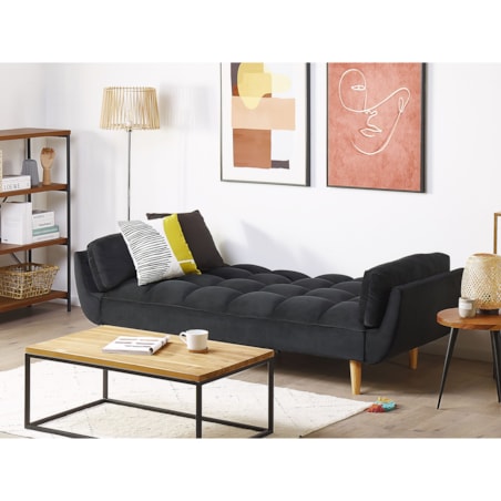 Sofa rozkładana welurowa czarna ASBY