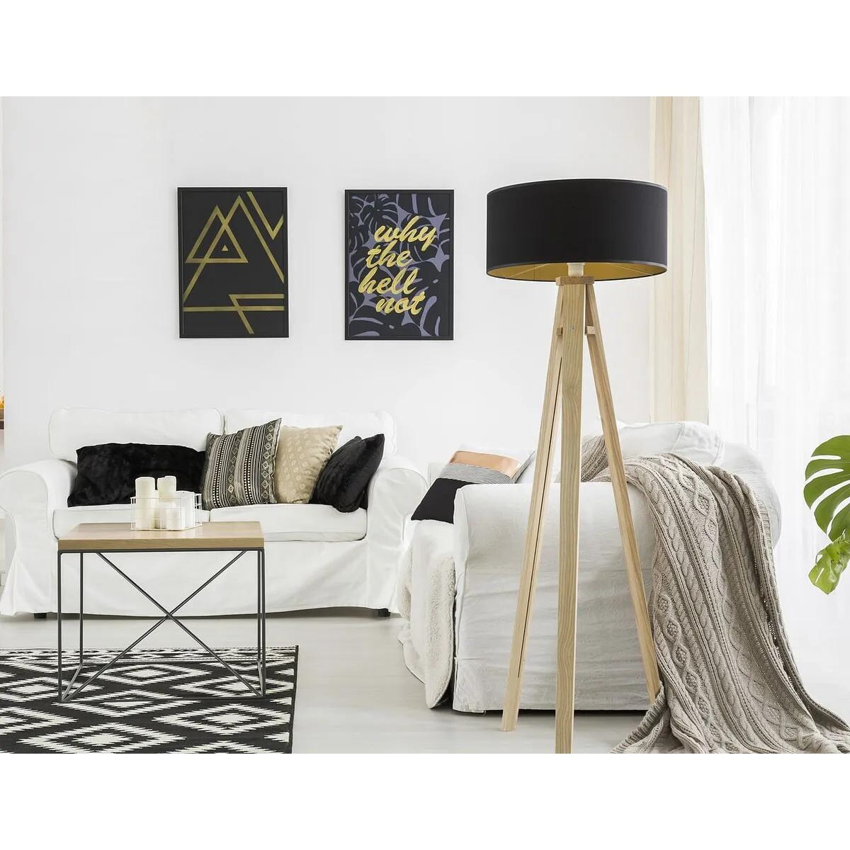 Lampa stojąca HOME 50 czarna/złota/sosna