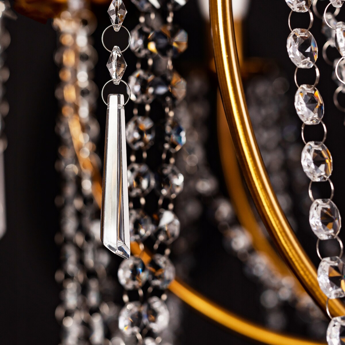 Lampa Kryształowa Wisząca Żyrandol Złoty Duża