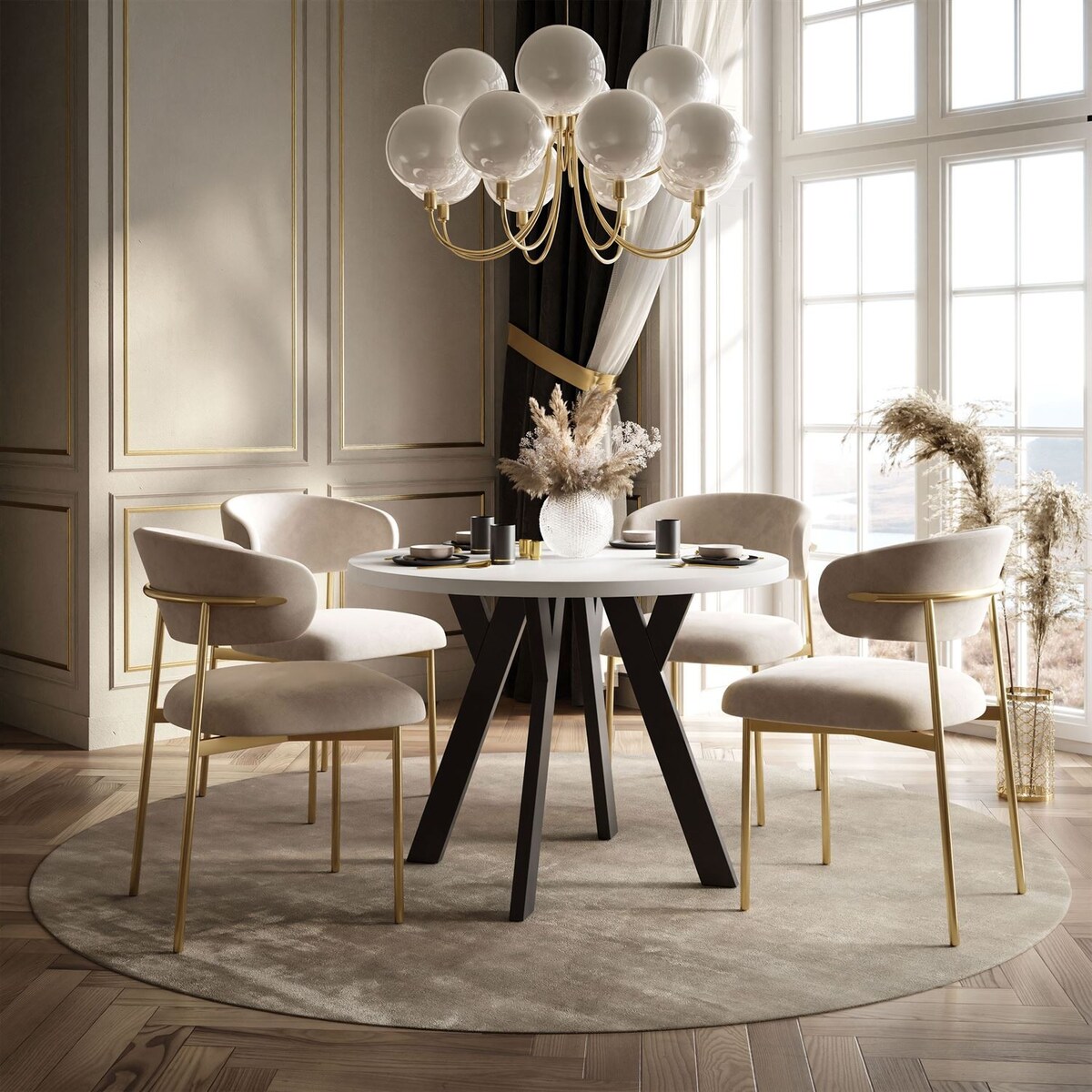 Okrągły stół rozkładany VOLTA MATT, nogi czarne, blat biały