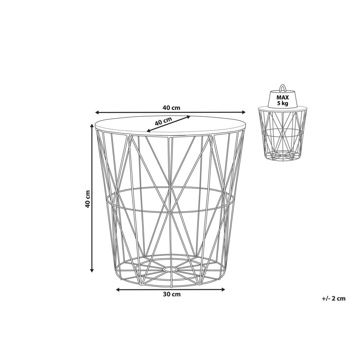 Stolik pomocniczy z miejscem do przechowywania jasne drewno ze złotym LANARK