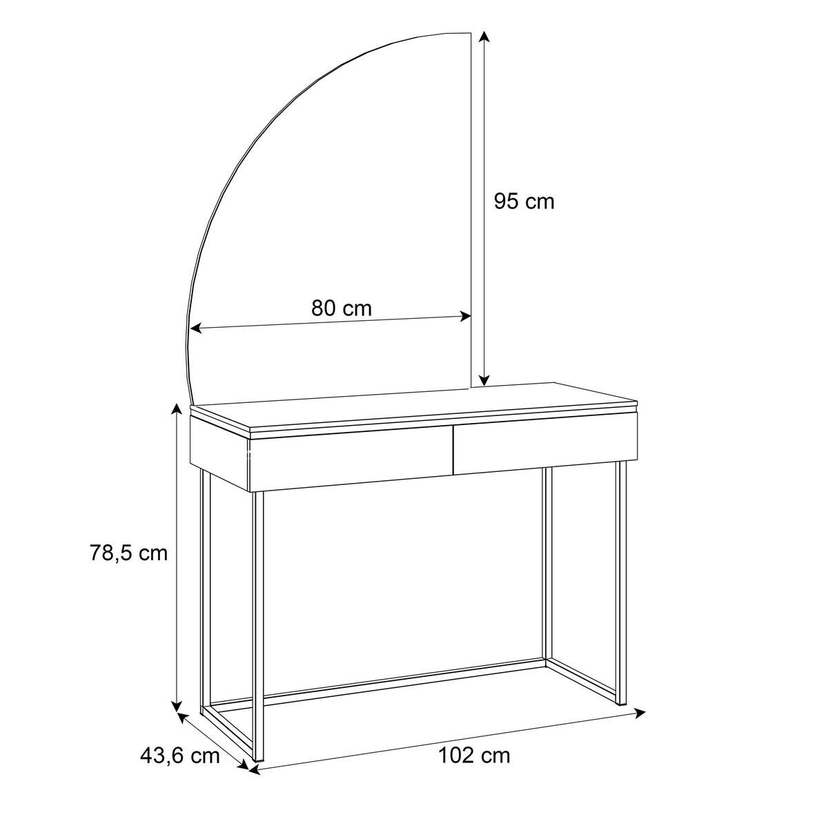 Toaletka AURORA-Q biały połysk na złotym stelażu lewe