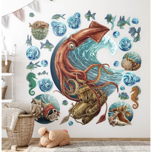 Zestaw naklejek na ścianę, Łódź podwodna, 100cm