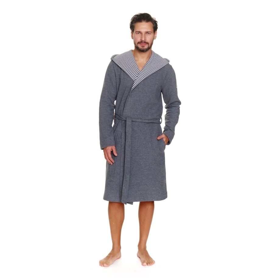 Szary szlafrok męski z kapturem