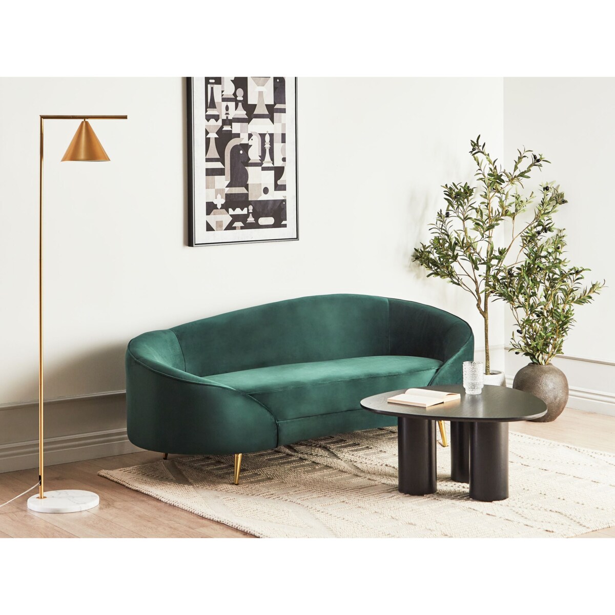Sofa dla 2 osób SAVAR Welur Szmaragdowy