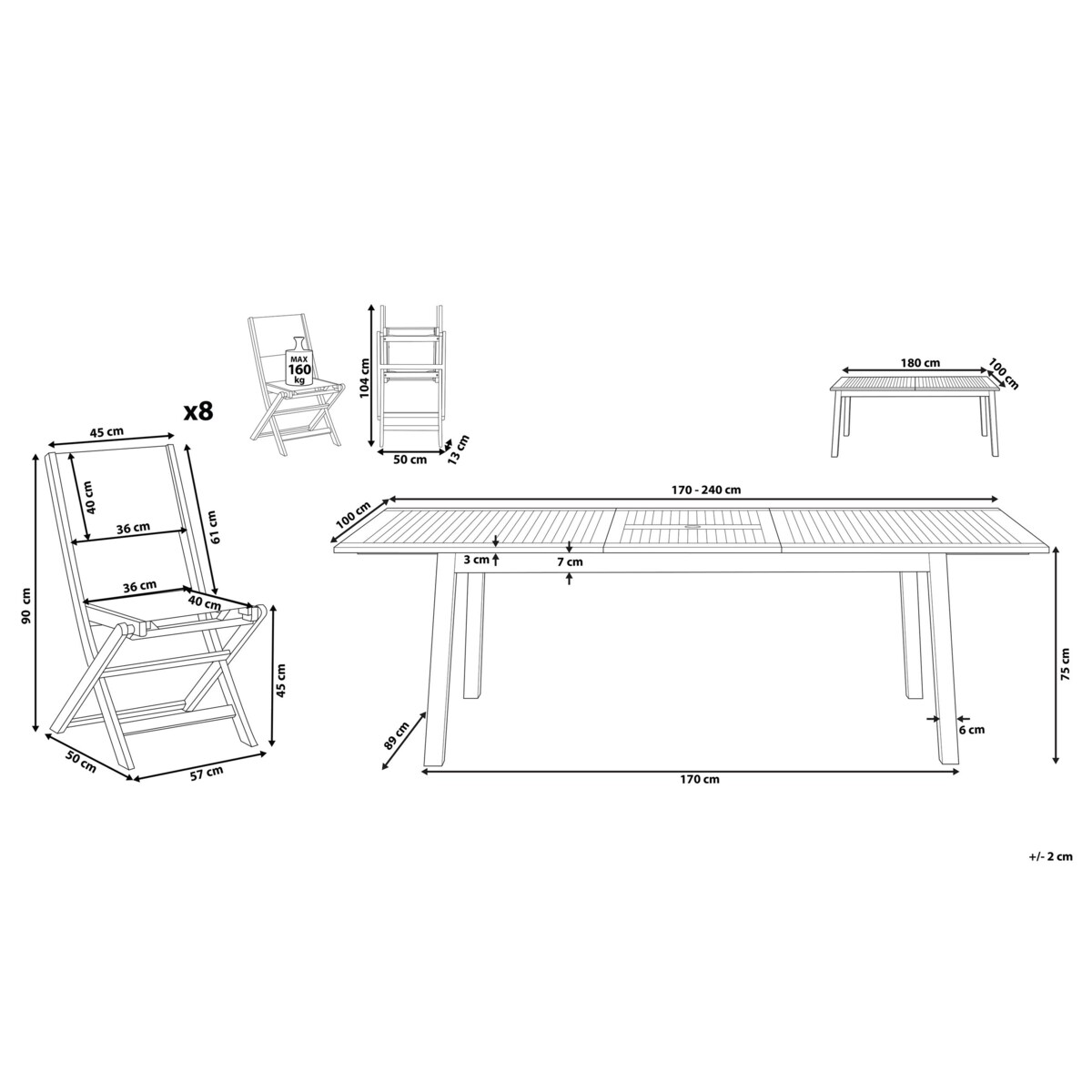 Zestaw ogrodowy drewniany stół i 8 krzeseł szary CESANA