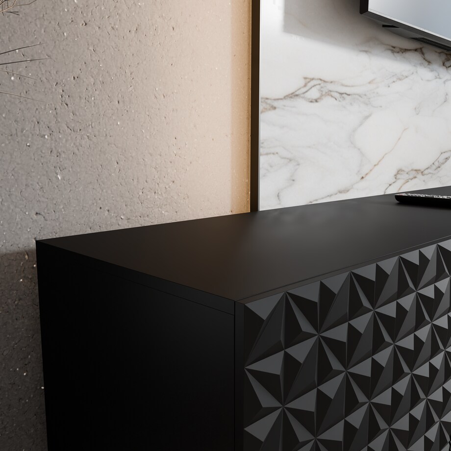 Szafka RTV ALI 300 cm otwarta z półkami, z ozdobnymi frontami-czarna