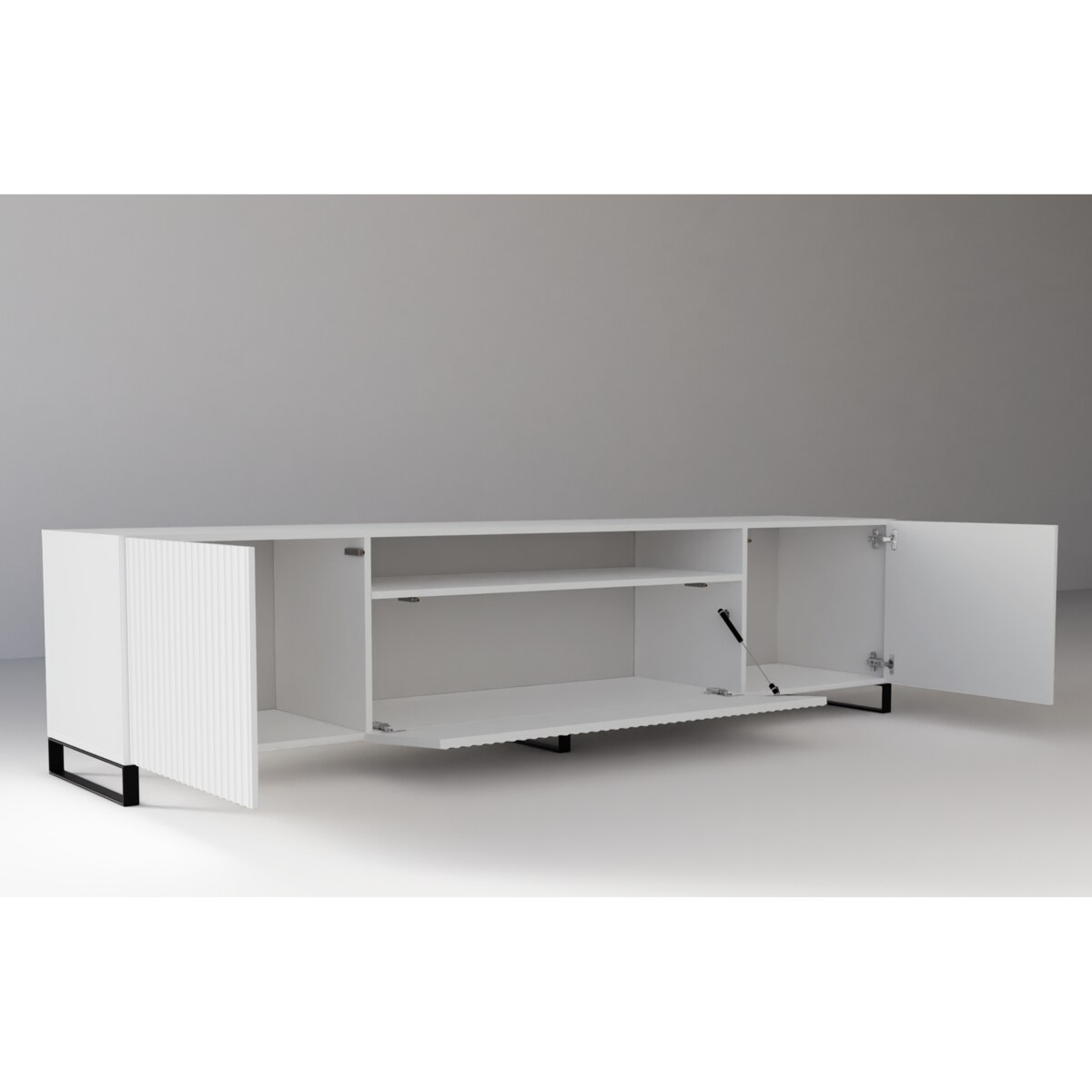 Stojąca szafka RTV NOELI pod telewizor, z ryflowanym frontem -biała